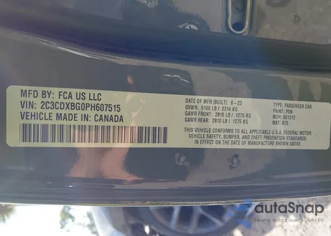 2023 Dodge Charger Sxt z USA, uszkodzony, nr VIN 2C3CDXBG0PH607515